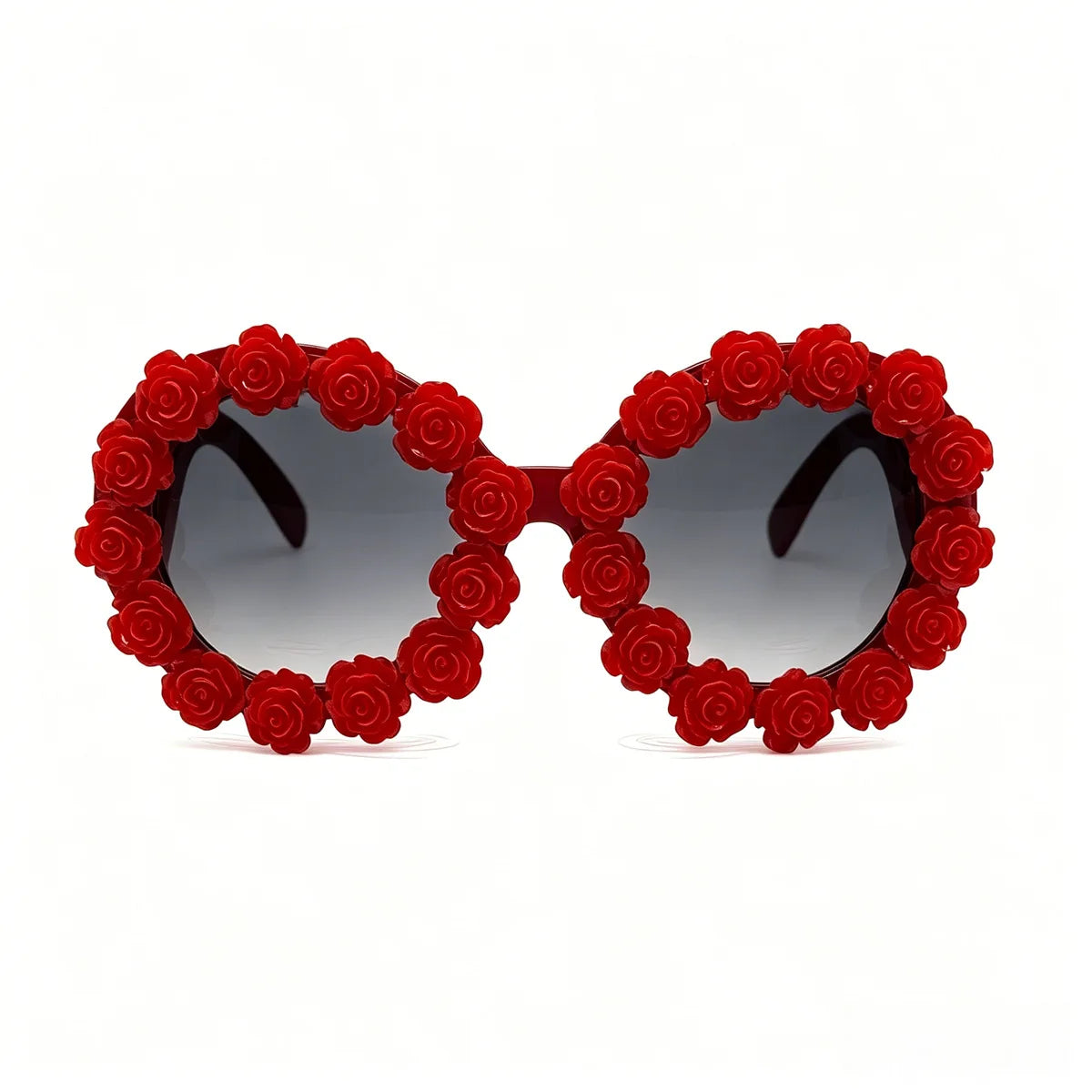 Red 3D Baroque Floral Oversized Round Sunglasses