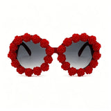 Red 3D Baroque Floral Oversized Round Sunglasses