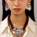 3D Floral Beaded Exaggerated Metallic Jewelry Set Sassy Chick Logo