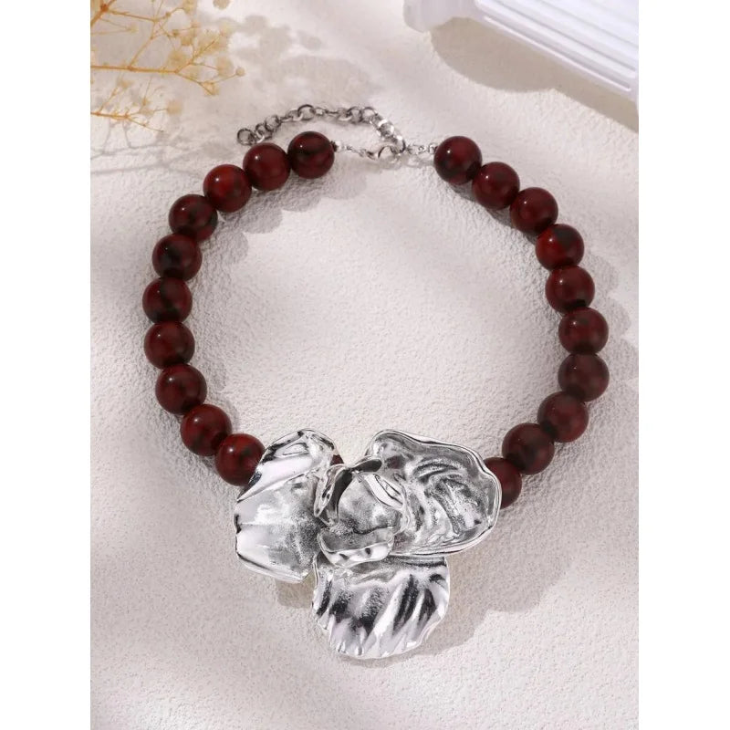 3D Floral Beaded Exaggerated Metallic Jewelry Set