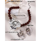Size of 3D Floral Beaded Exaggerated Metallic Jewelry Set