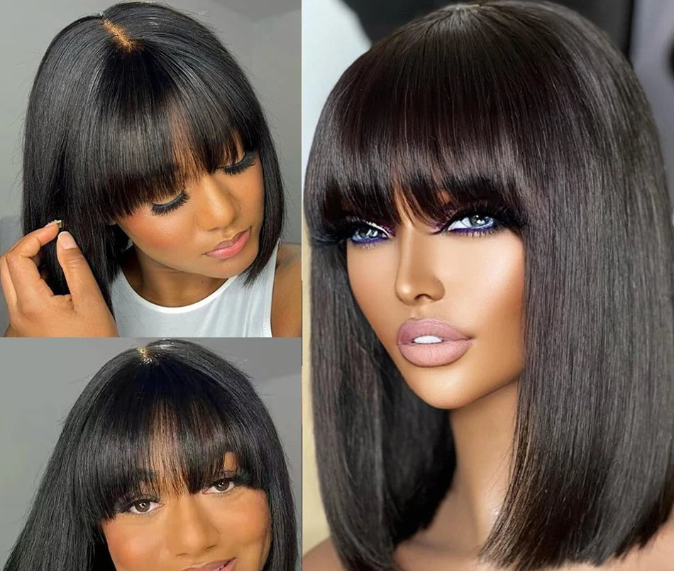 3X1 Middle Part Lace Bob Straight Human Hair Wigs 