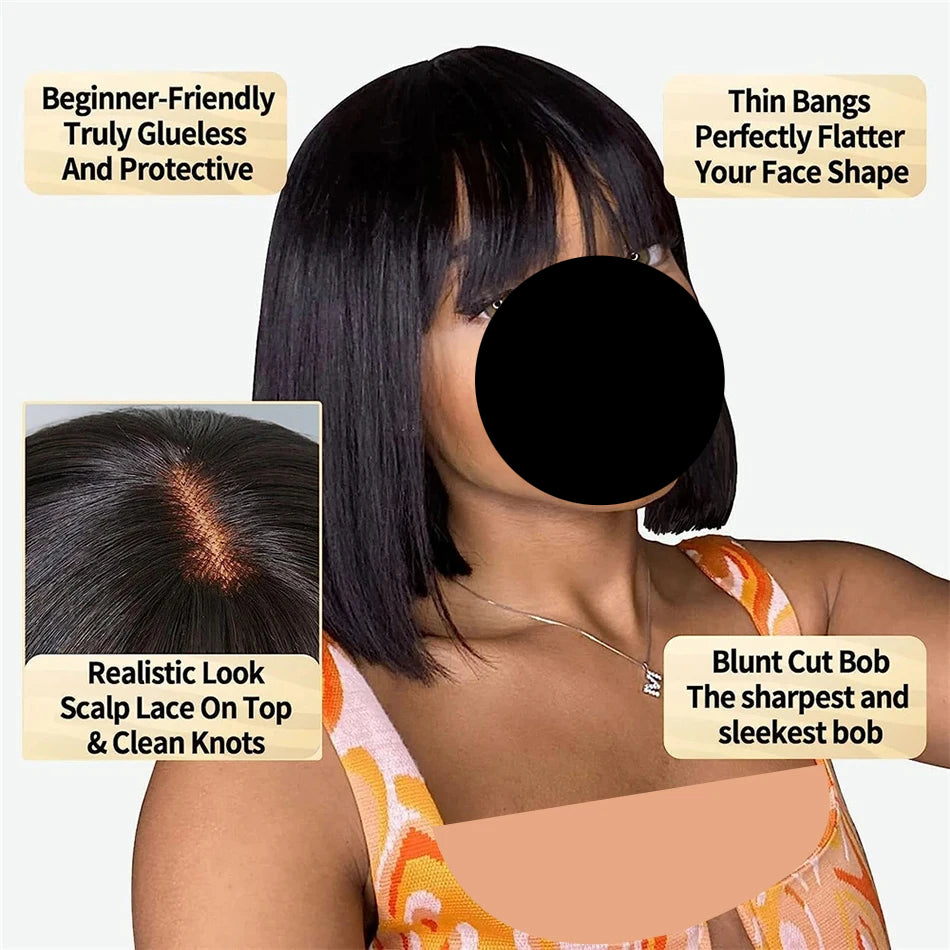 3X1 Middle Part Lace Bob Straight Human Hair Wigs