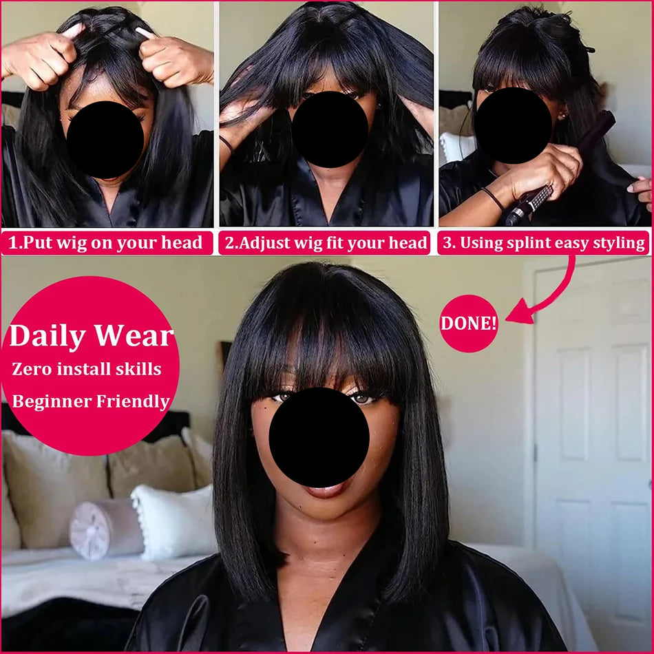 3X1 Middle Part Lace Bob Straight Human Hair Wigs