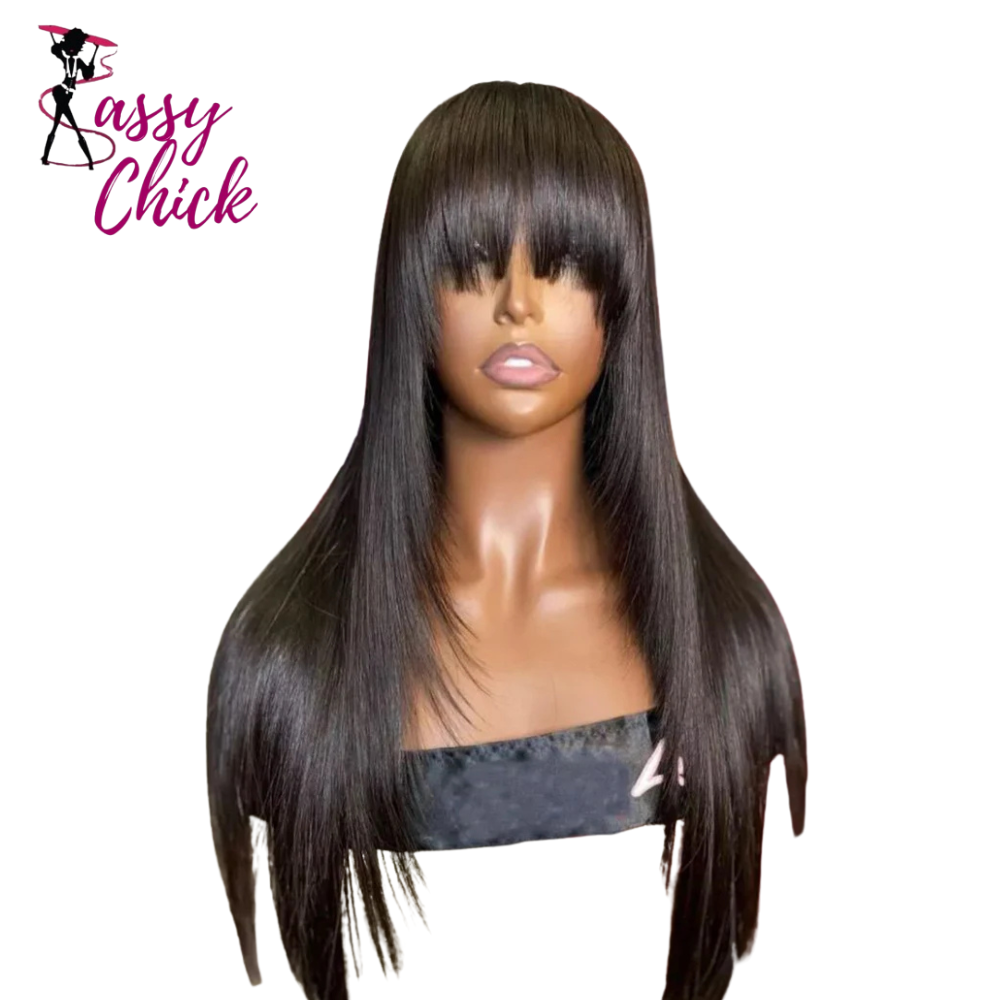 3X1 Middle Part Lace With Bangs Straight Human Hair Wig Sassy Chick Logo