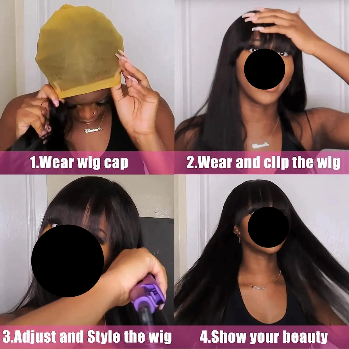 3X1 Middle Part Lace With Bangs Straight Human Hair Wig