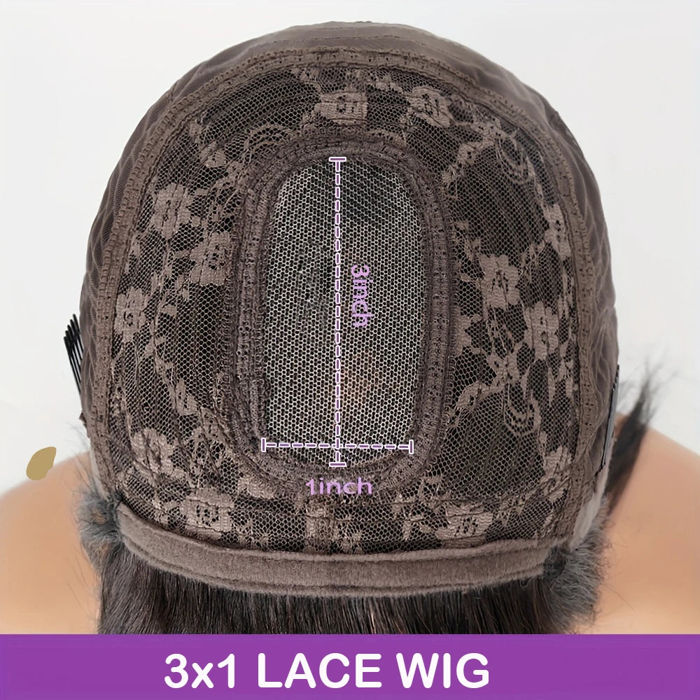3X1 Middle Part Lace With Bangs Straight Human Hair Wig cap