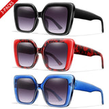 3 Pairs Retro Square UV400 Oversized Brand Sunglasses