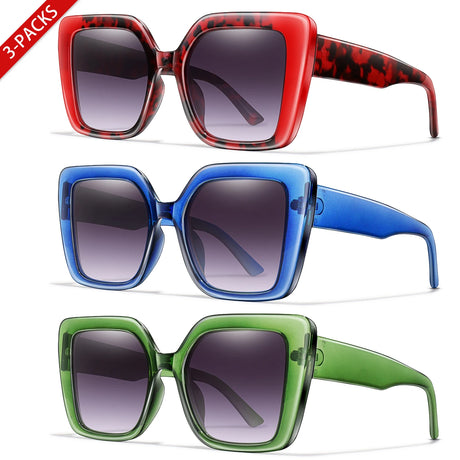 3 Pairs Retro Square UV400 Oversized Brand Sunglasses