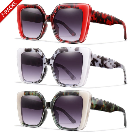 3 Pairs Retro Square UV400 Oversized Brand Sunglasses