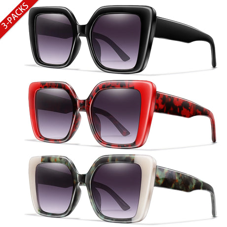 3 Pairs Retro Square UV400 Oversized Brand Sunglasses