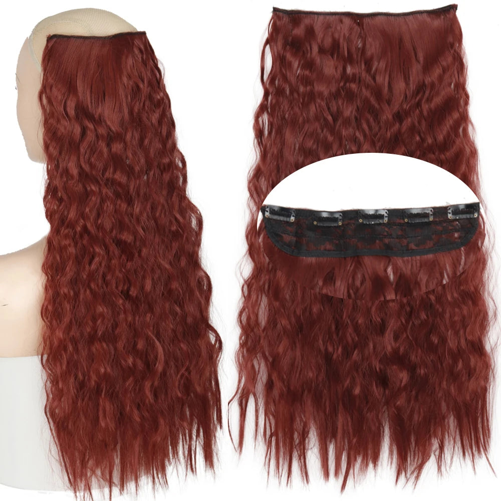 Red 5clips Long Curly Clips One Piece Synthetic Hair Extension