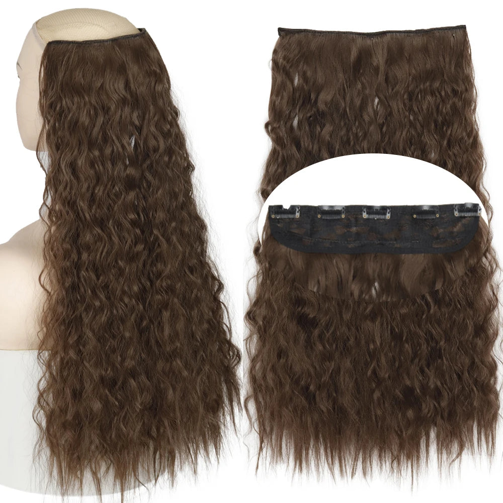 Brown 5clips Long Curly Clips One Piece Synthetic Hair Extension