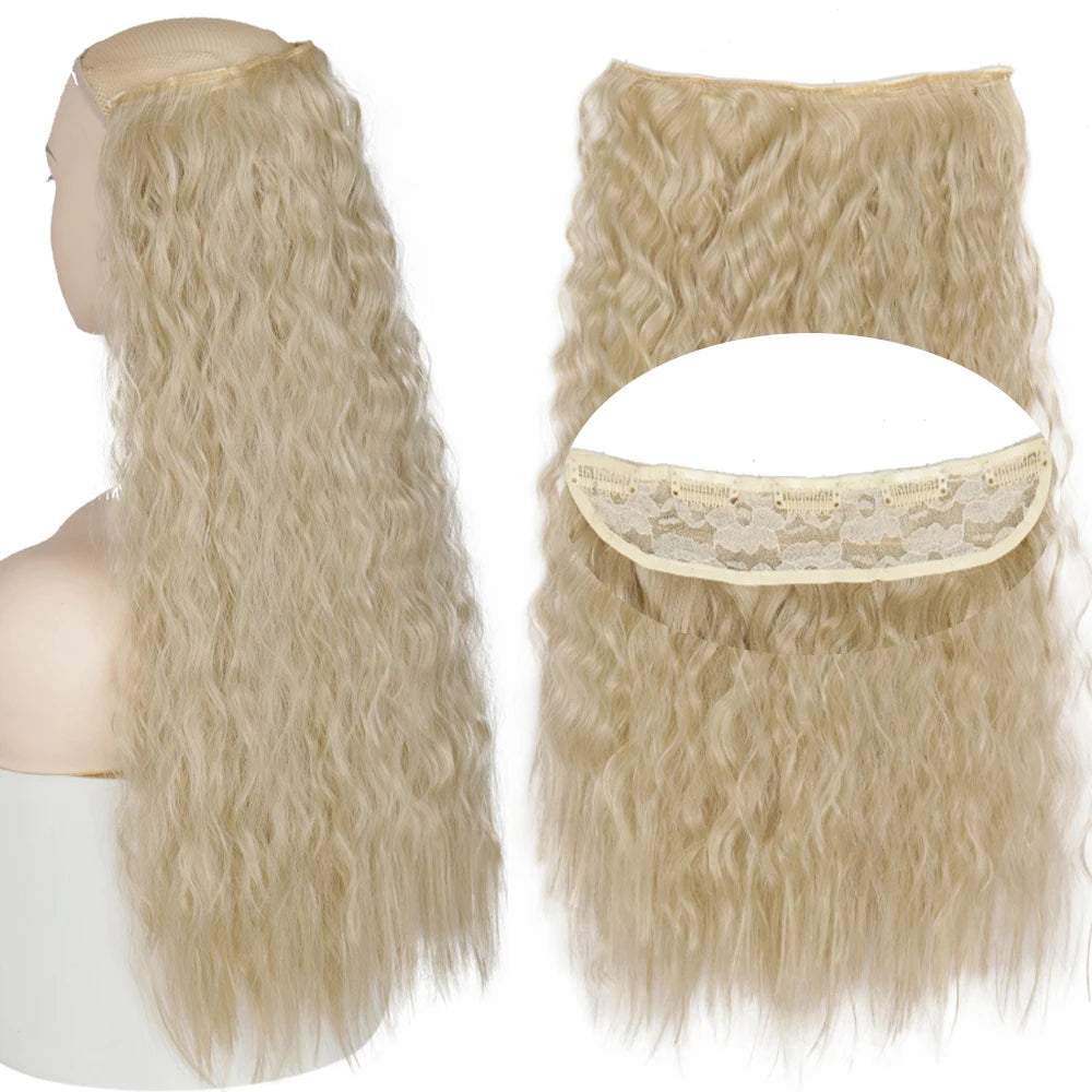 Ash Blonde 5clips Long Curly Clips One Piece Synthetic Hair Extension