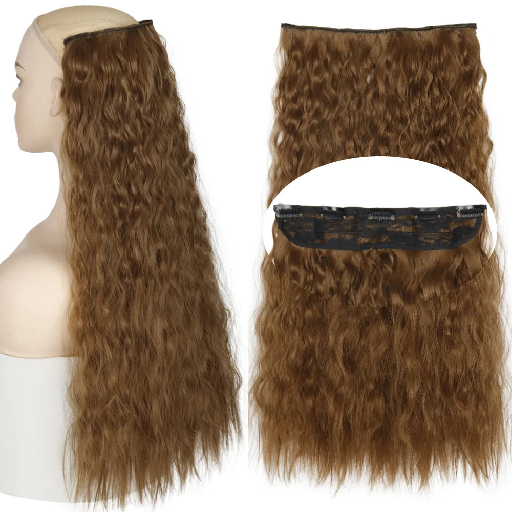 Brown 5clips Long Curly Clips One Piece Synthetic Hair Extension