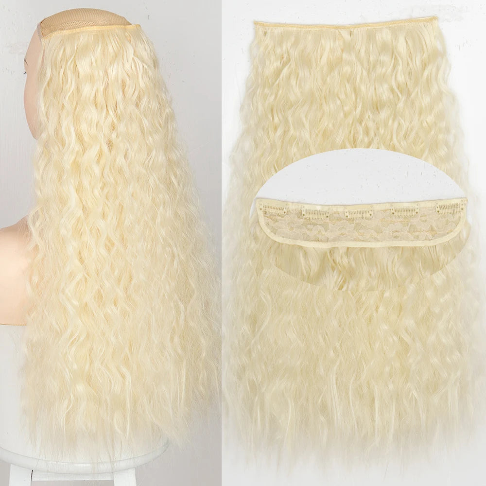 White 5clips Long Curly Clips One Piece Synthetic Hair Extension