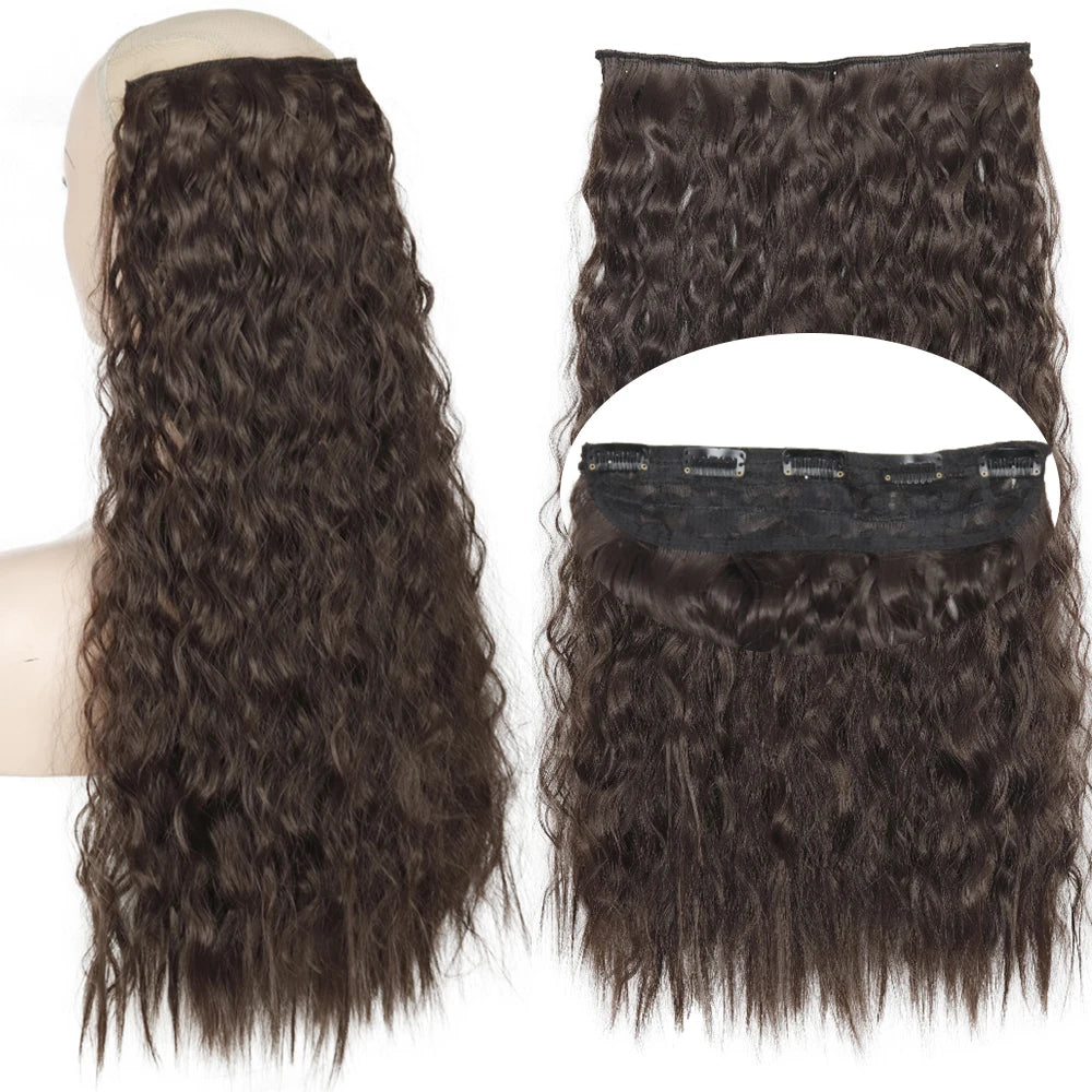 Black 5clips Long Curly Clips One Piece Synthetic Hair Extension