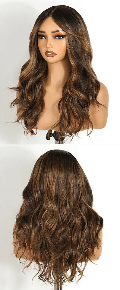 Brown 6x4 Pre-cut Lace With Bangs Synthetic Lace Front Wigs