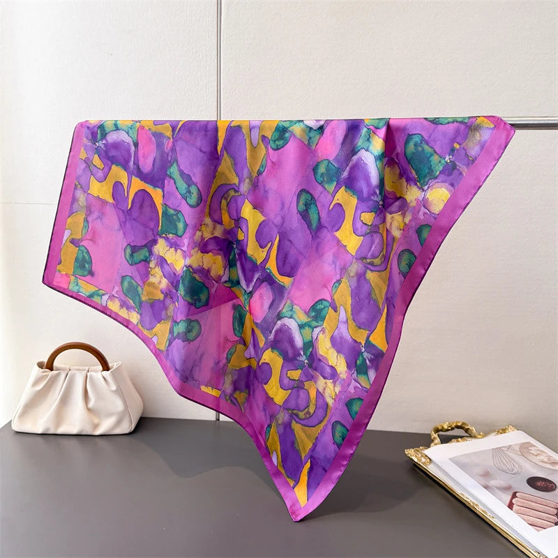 Purple 70cm Silk Luxury Printing Square Scarf