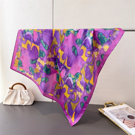 Purple 70cm Silk Luxury Printing Square Scarf