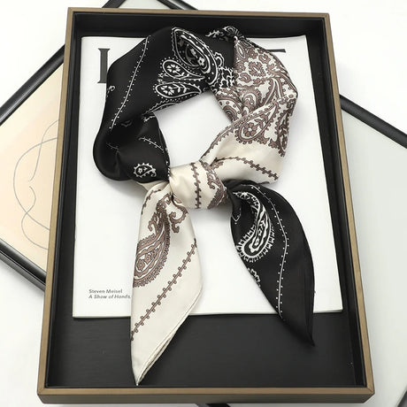 Black White 70x70cm Small Satin Square Print Scarf