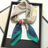 Beige 70x70cm Small Satin Square Print Scarf