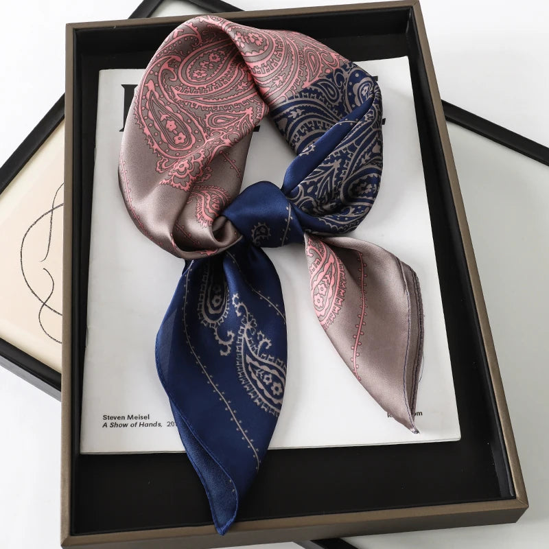 Blue 70x70cm Small Satin Square Print Scarf