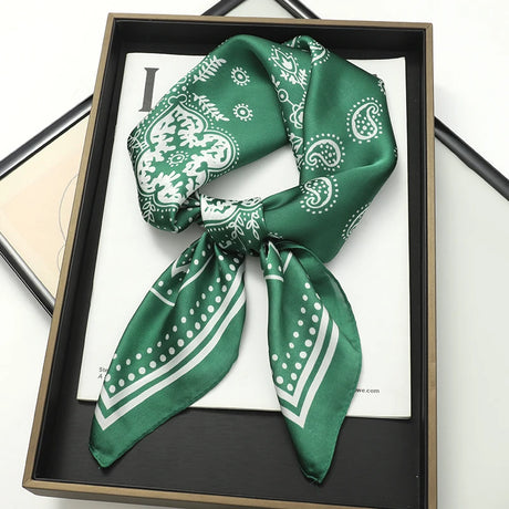 Green 70x70cm Small Satin Square Print Scarf