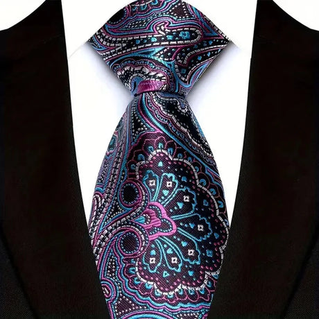 Silver 8CM Red Blue Paisley Polyester Cravat Neckties