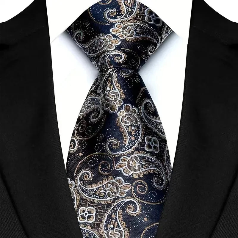 Silver 8CM Red Blue Paisley Polyester Cravat Neckties