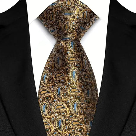 Gold 8CM Red Blue Paisley Polyester Cravat Neckties