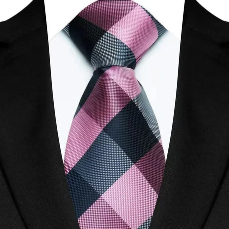 Pink Black 8CM Striped Plaid Groom Suits Neckties