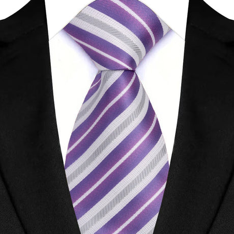 Purple Gray 8CM Striped Plaid Groom Suits Neckties