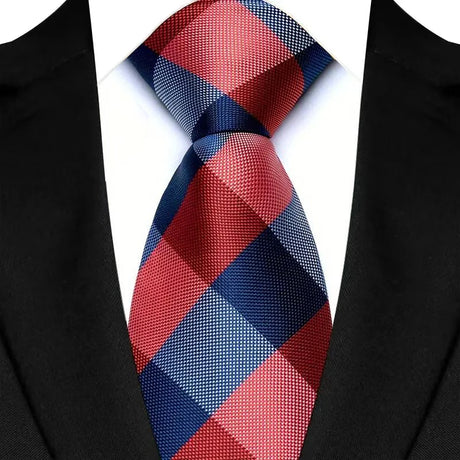 Blue Red 8CM Striped Plaid Groom Suits Neckties