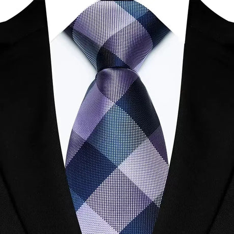 Purple Black 8CM Striped Plaid Groom Suits Neckties