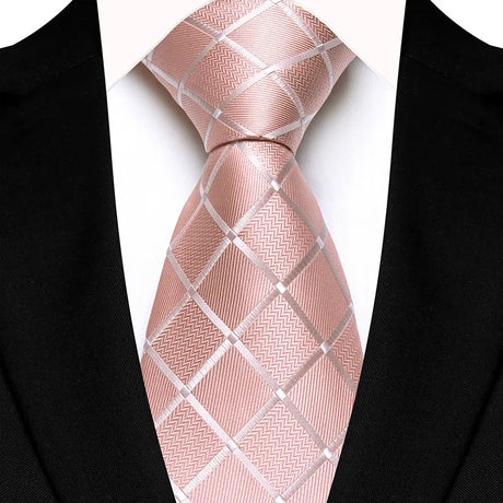 Pink 8cm Classic Polyester Plaid Paisley Tie