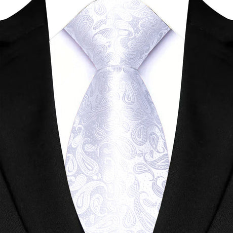 White 8cm Classic Polyester Plaid Paisley Tie
