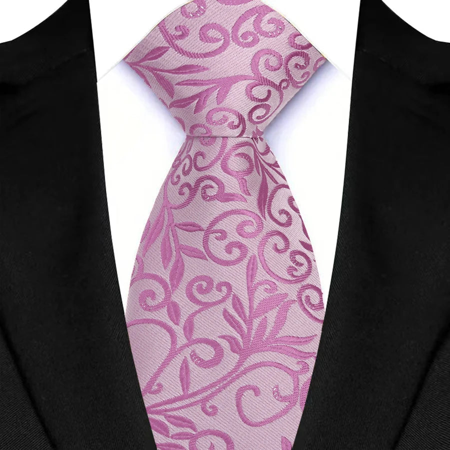 Pink 8cm Classic Polyester Plaid Paisley Tie