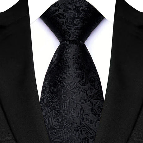 Black 8cm Classic Polyester Plaid Paisley Tie