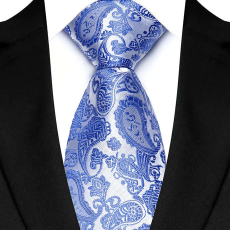 Blue 8cm Classic Polyester Plaid Paisley Tie
