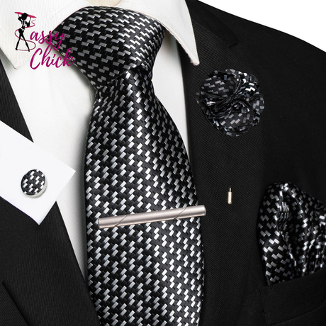 8cm Silk Tie Pin Pocket Square Cufflinks Tie Sassy Chick Logo
