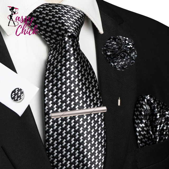 8cm Silk Tie Pin Pocket Square Cufflinks Tie Sassy Chick Logo