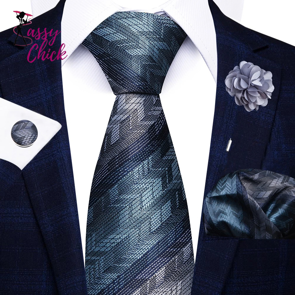 8cm Tie Handkerchief Cufflink Pin Necktie Set Sassy Chick Logo