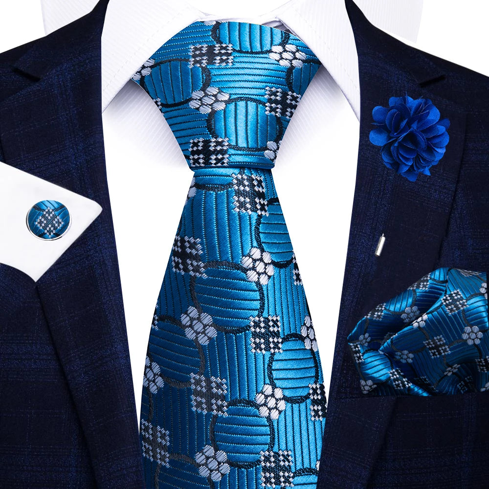 Blue 8cm Tie Handkerchief Cufflink Pin Necktie Set