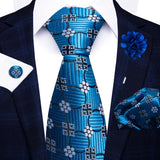 Blue 8cm Tie Handkerchief Cufflink Pin Necktie Set