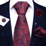 Red 8cm Tie Handkerchief Cufflink Pin Necktie Set