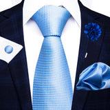 Blue 8cm Tie Handkerchief Cufflink Pin Necktie Set