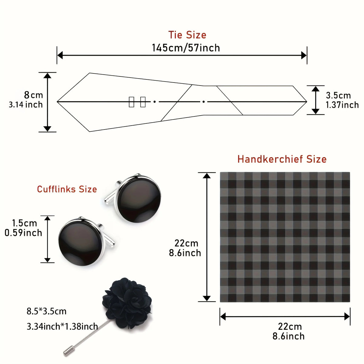 Size of 8cm Tie Handkerchief Cufflink Pin Necktie Set