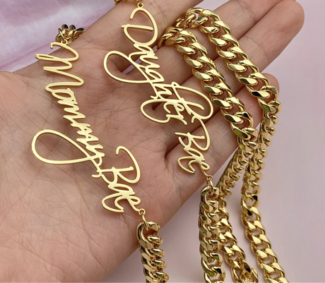 8mm Cuban Customized Cursive Nameplate Necklaces