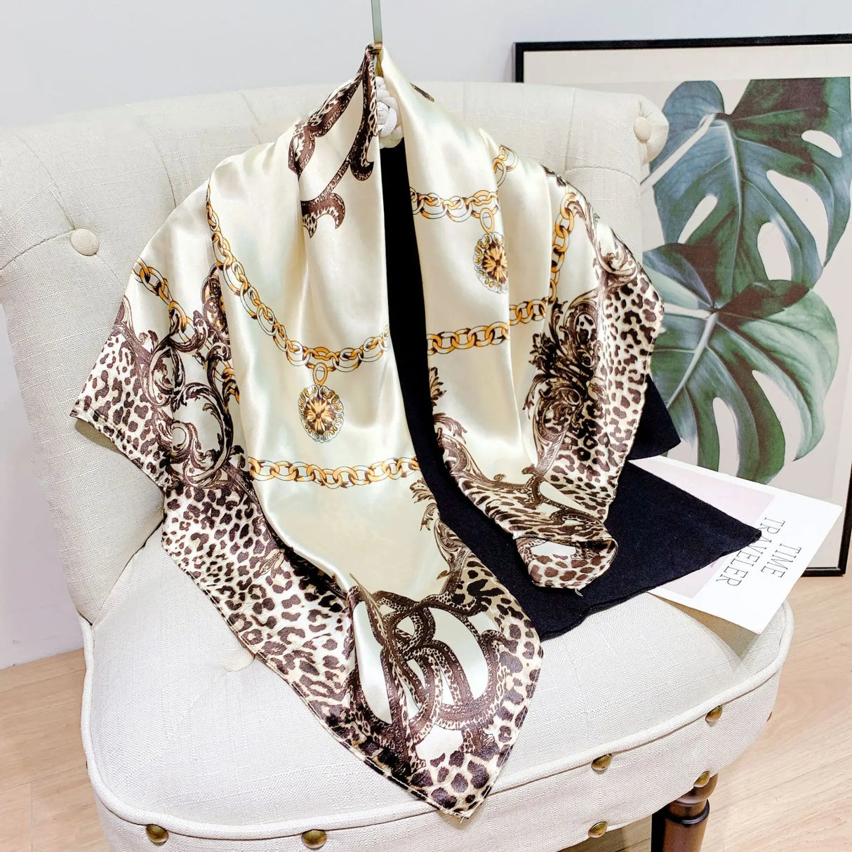 leopard pattern silk scarf